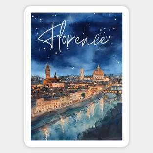 Florence Italy Watercolor Skyline – Arno River at Night Print Sticker
